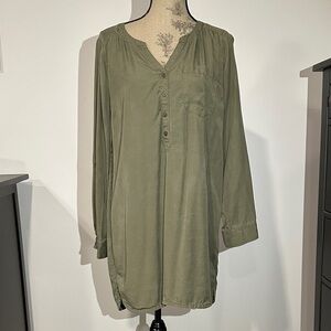 Express Olive Green Long rolled tab Sleeve Tunic shirt mini dress size large